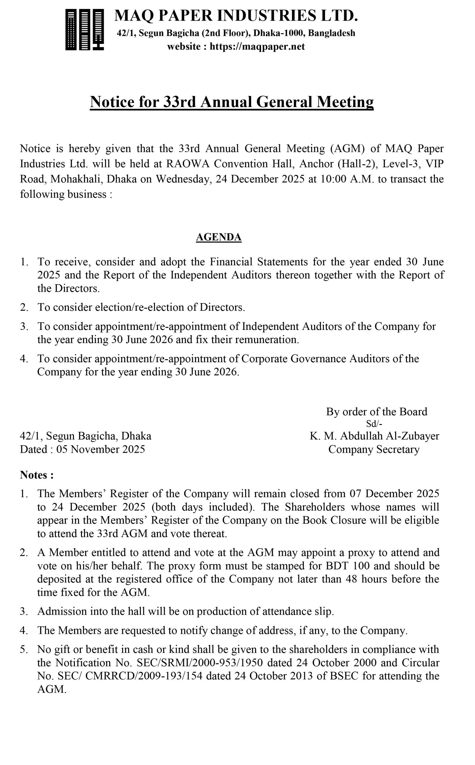 33rd AGM Notice 2024 25 for Online News MPIL scaled