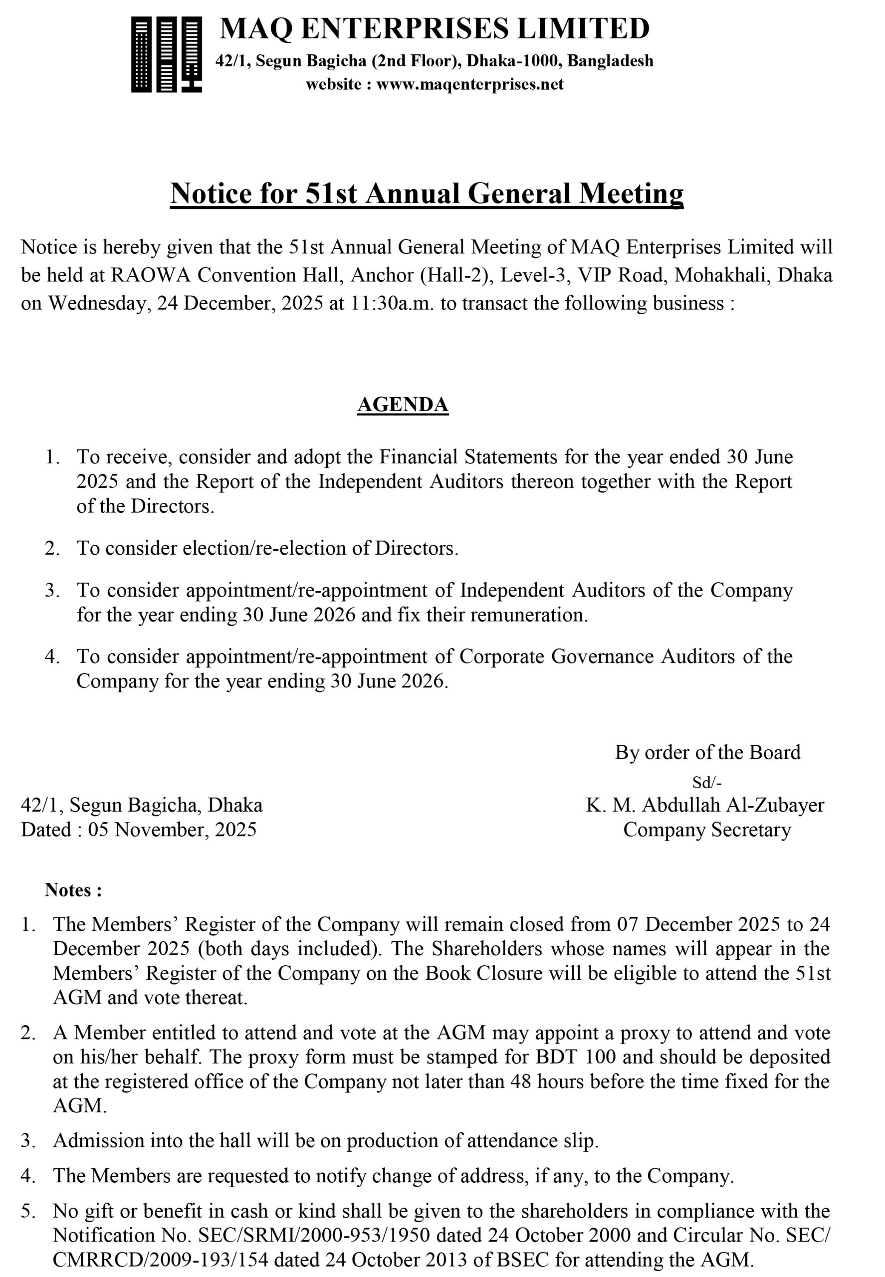 51st AGM Notice 2024 25 for Online News MEL scaled